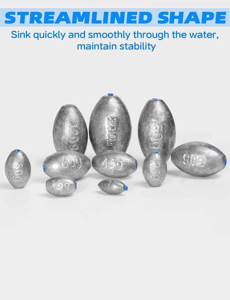 BLUEWING Egg Sinkers Fishing Weights Oval Shaped Fishing Sinkers Lead Fishing Sinker for Saltwater Fishing，1/8 oz to 7 oz - Image 4